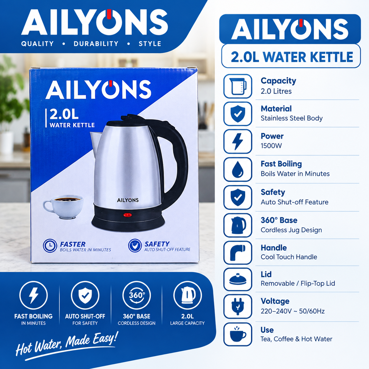 AILYONS 2.0L Water Kettle
